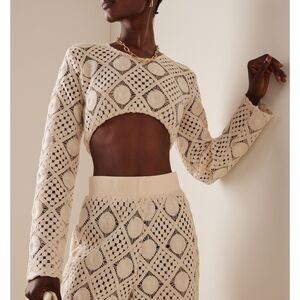 NWT ANDREA IYAMAH Hira Crochet Top in Chalk  Crop Cover Up S Small